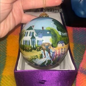 Hand-Painted Porcelain Vintage Holiday Ornament with Scenic Design Christmas